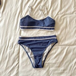 SHEIN Bikini Two Piece High Waisted Swimsuit Periwinkle White Size Large NWOT